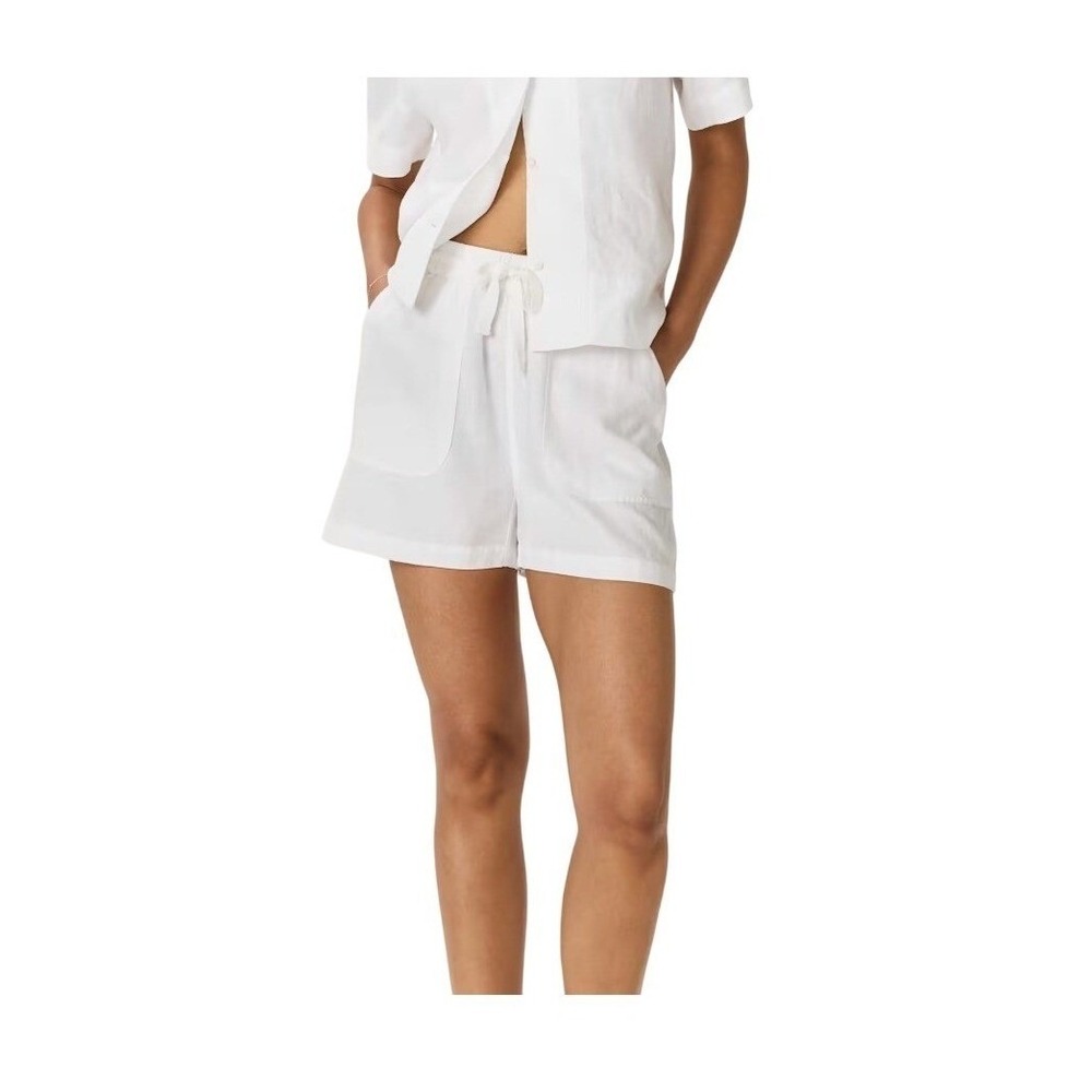 Quince 100% European Linen Shorts White Woven Drawstring Pockets S